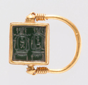 Finger Ring Inscribed with the Cartouches of Hatshepsut and Thutmose III, Green jasper, gold
